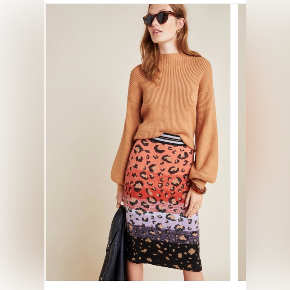Anthropologie Maeve Leopard Sweater Knit Pencil Skirt Size Small